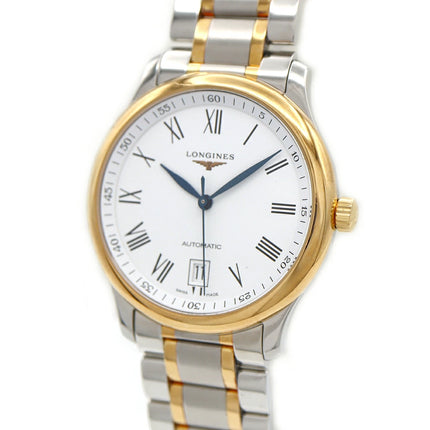 preloved Authentic rank A LONGINES Master Collection L2.628.5 Date, 30m Water Resistant, See-Through Back, White/Yellow Gold and Stainless Steel, Men's Automatic Watch