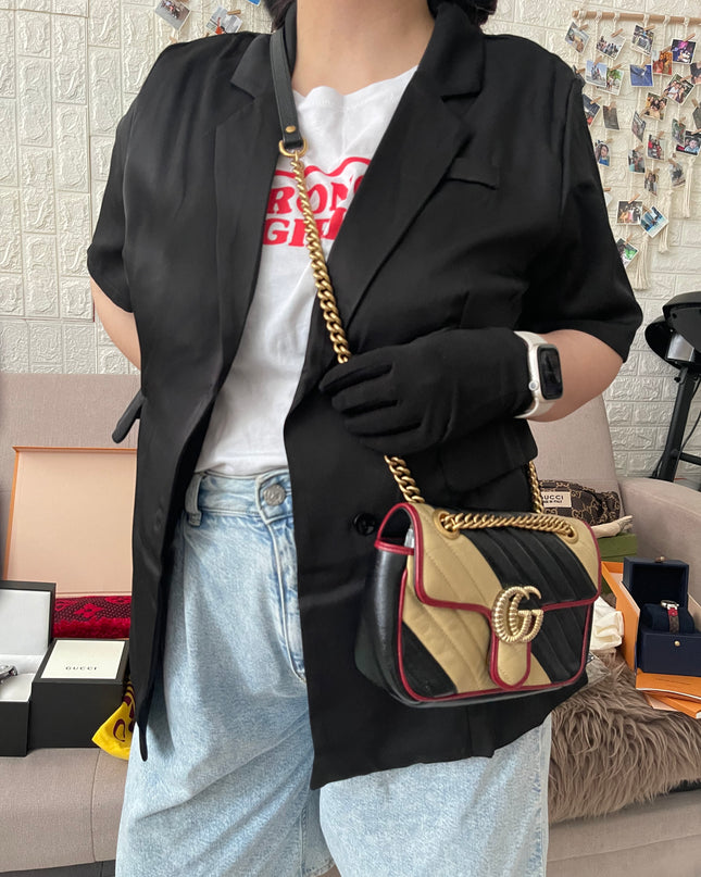 PRELOVED AUTHENTIC GUCCI GG Mini Marmont Matelassé Bag in BLK/RED