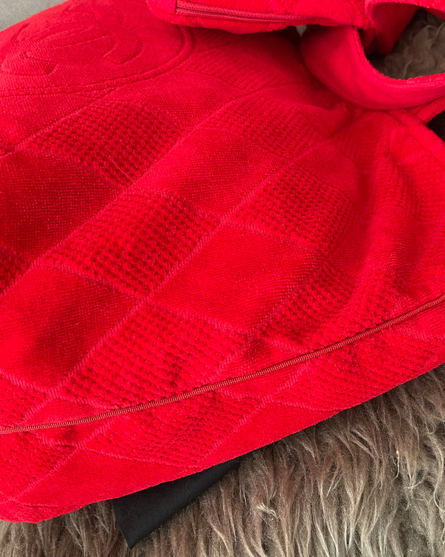 Preloved Authentic Chanel Red Terry Cloth Beach Bag and Towel Set