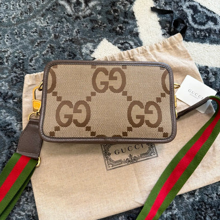 Preloved Authentic Gucci Monogram Jumbo GG Textured Dollar Calfskin Web Mini Crossbody Bag