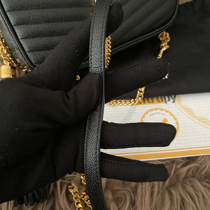 Preloved Authentic Saint Laurent Mini Lou Camera Bag in black quilted leather with gold-tone hardware