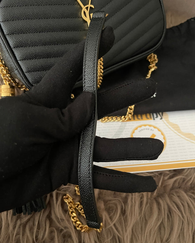 Preloved Authentic Saint Laurent Mini Lou Camera Bag in black quilted leather with gold-tone hardware