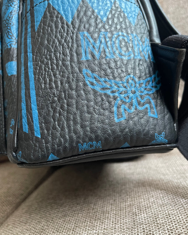 Preloved Authentic MCM Stark Backpack in Blue Black Visetos