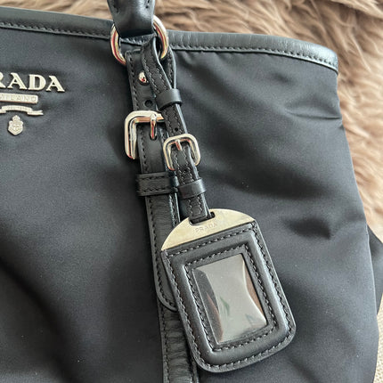 Preloved Authentic Prada Tessuto Nylon Tote Bag Black with Crossbody Strap