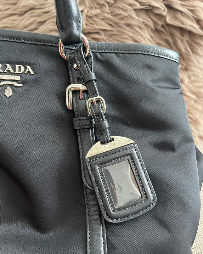 Preloved Authentic Prada Tessuto Nylon Tote Bag Black with Crossbody Strap