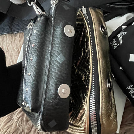 Preloved Authentic MCM Trey Mixed Media Triple-Pouch Convertible Sling