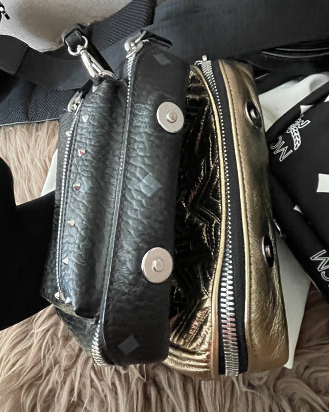 Preloved Authentic MCM Trey Mixed Media Triple-Pouch Convertible Sling