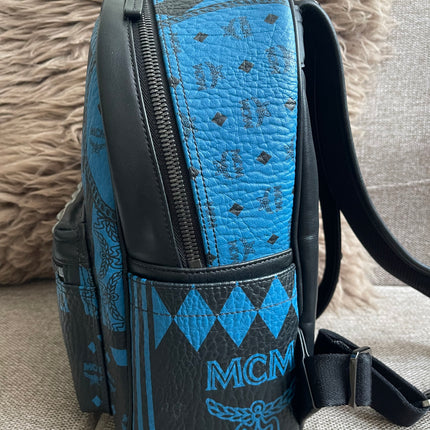 Preloved Authentic MCM Stark Backpack in Blue Black Visetos