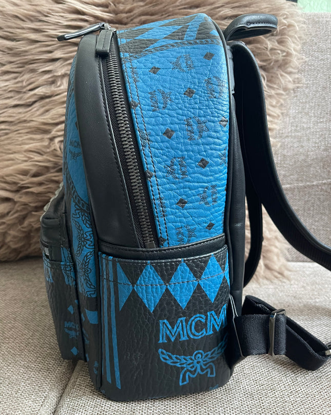 Preloved Authentic MCM Stark Backpack in Blue Black Visetos
