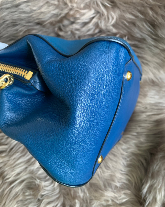Miu Miu Two Tone Blue Madras Leather Doctor Satchel