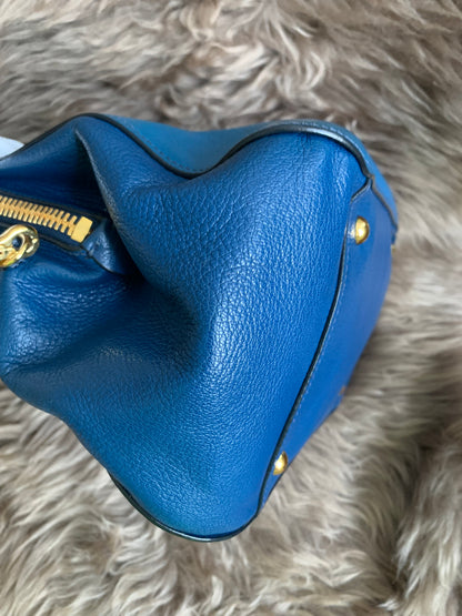 Miu Miu Two Tone Blue Madras Leather Doctor Satchel