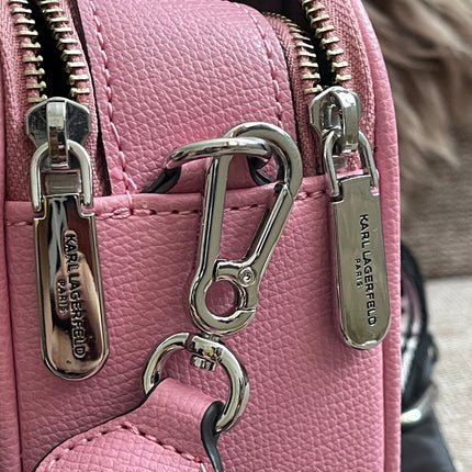 Peloved Authentic Karl Lagerfeld Paris Camera Bag – Pink Pebbled Leather, Logo Strap (Brand New)