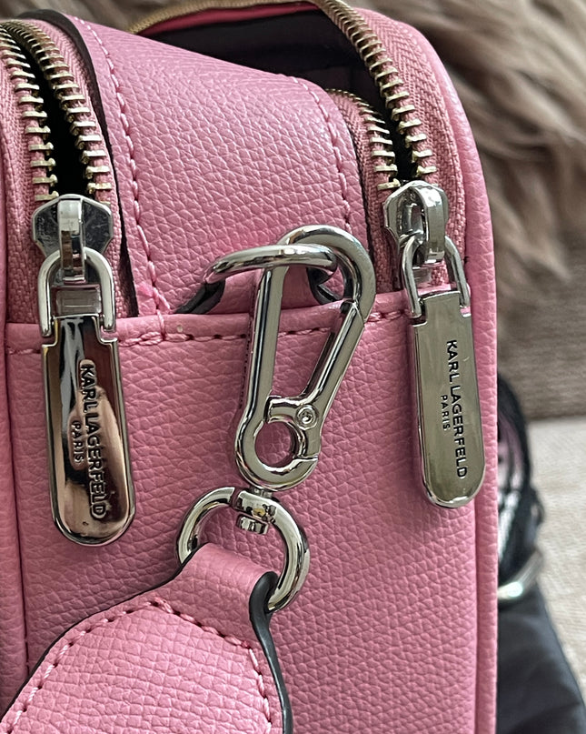 Peloved Authentic Karl Lagerfeld Paris Camera Bag – Pink Pebbled Leather, Logo Strap (Brand New)