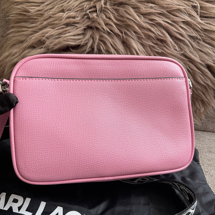 Peloved Authentic Karl Lagerfeld Paris Camera Bag – Pink Pebbled Leather, Logo Strap (Brand New)