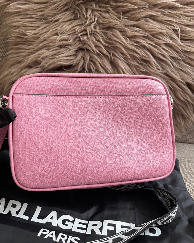 Peloved Authentic Karl Lagerfeld Paris Camera Bag – Pink Pebbled Leather, Logo Strap (Brand New)