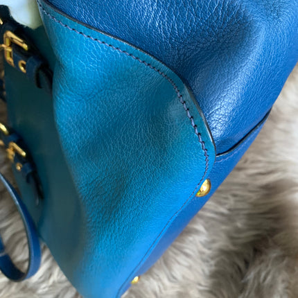 Miu Miu Two Tone Blue Madras Leather Doctor Satchel