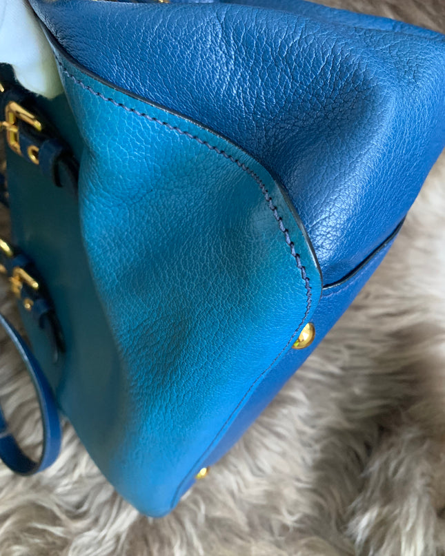 Miu Miu Two Tone Blue Madras Leather Doctor Satchel