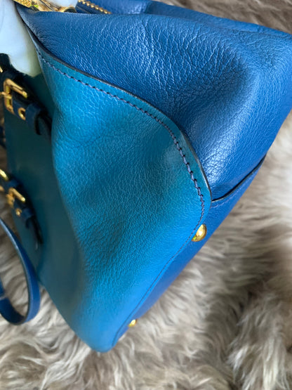 Miu Miu Two Tone Blue Madras Leather Doctor Satchel