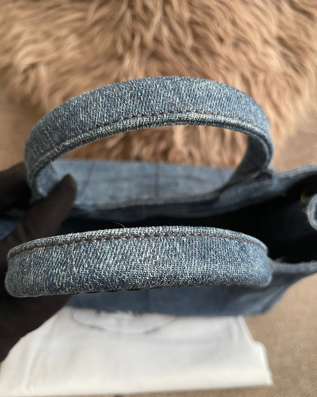 Preloved Authentic Prada Giardiniera Shopper Bag — Blue Denim