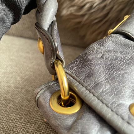 Preloved Authentic Miu Miu Coffer Bag – Slate Blue Distressed Leather