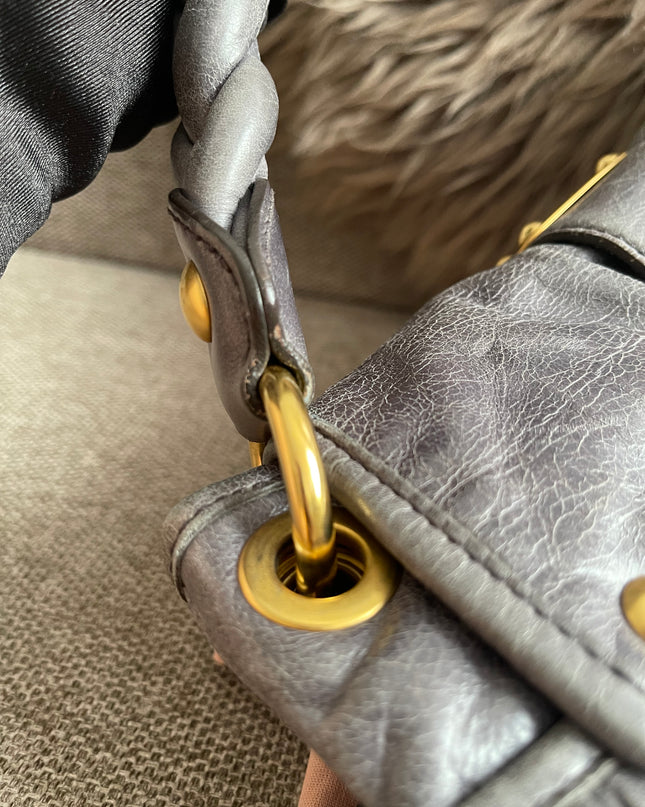 Preloved Authentic Miu Miu Coffer Bag – Slate Blue Distressed Leather