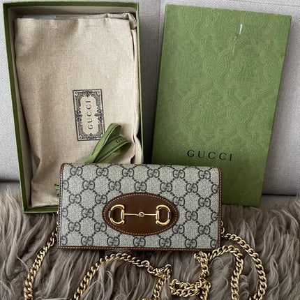 Preloved Authentic Gucci Horsebit 1955 Wallet with Chain in GG Supreme canvas