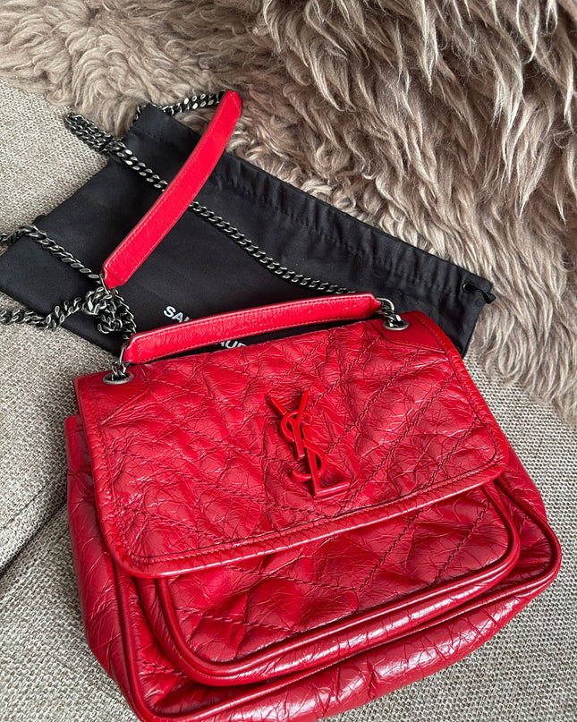 Preloved Authentic Saint Laurent Niki Baby Shoulder Bag — Red