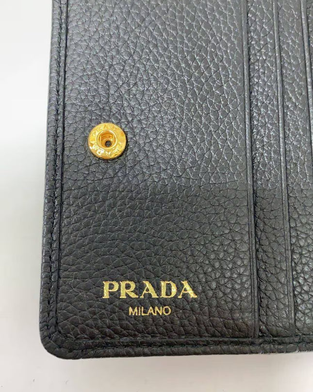 Preloved Authentic PRADA Coin Case/Card Case/PORTAF PICCOLO PATT/Grained Cowhide Leather/Black/1MH350