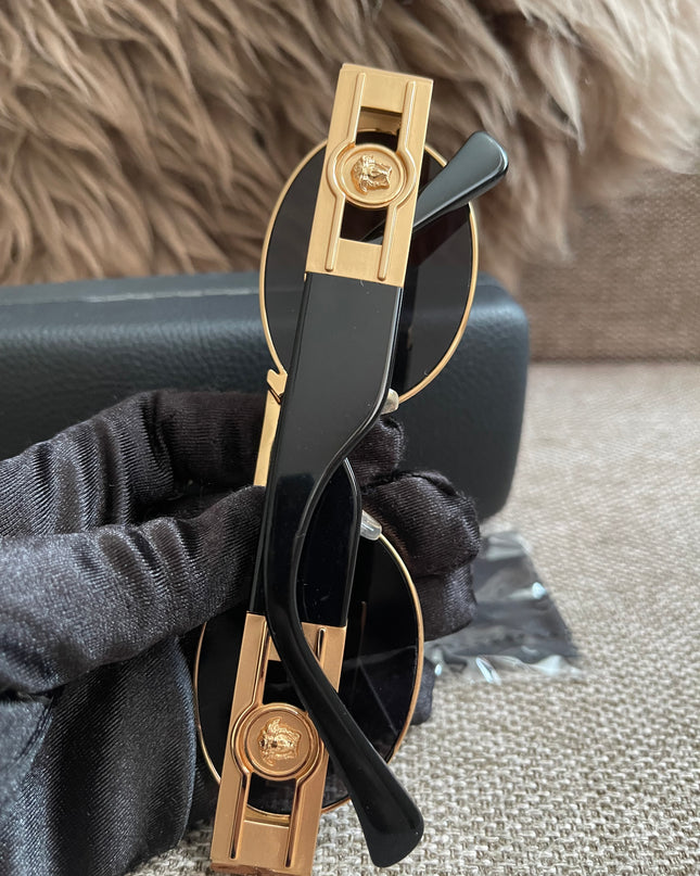 Preloved Authentic Versace Biggie Oval Sunglasses – Black & Gold Medusa, VE2176