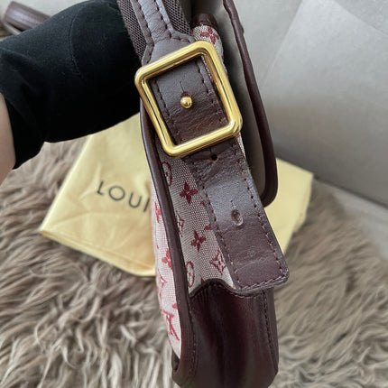 Preloved Authentic Louis Vuitton Monogram Mini Lin Marjorie shoulder bag in burgundy cloth with leather trim