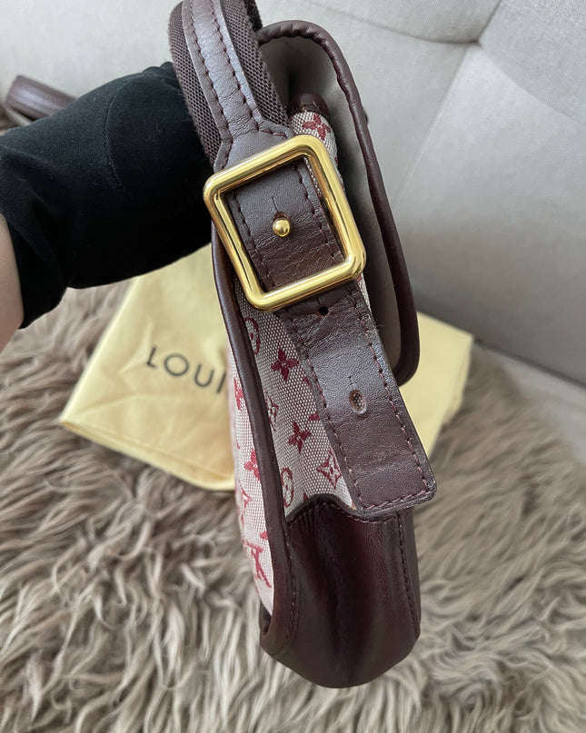 Preloved Authentic Louis Vuitton Monogram Mini Lin Marjorie shoulder bag in burgundy cloth with leather trim