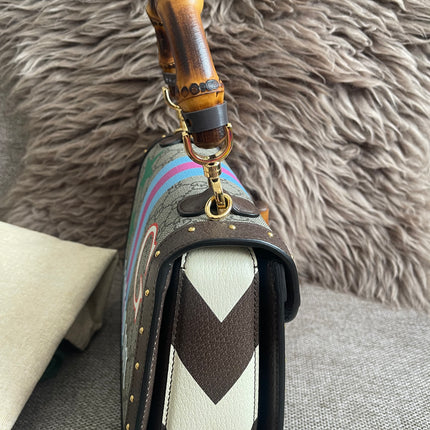 Preloved Authentic Gucci GG Supreme Canvas Leather and Python Medium Bamboo 1947 Top Handle Bag