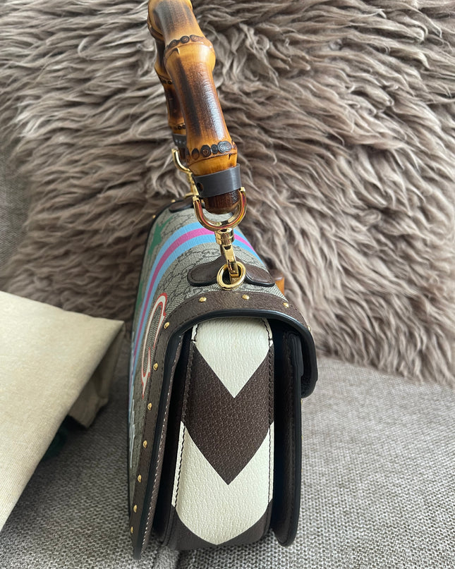 Preloved Authentic Gucci GG Supreme Canvas Leather and Python Medium Bamboo 1947 Top Handle Bag