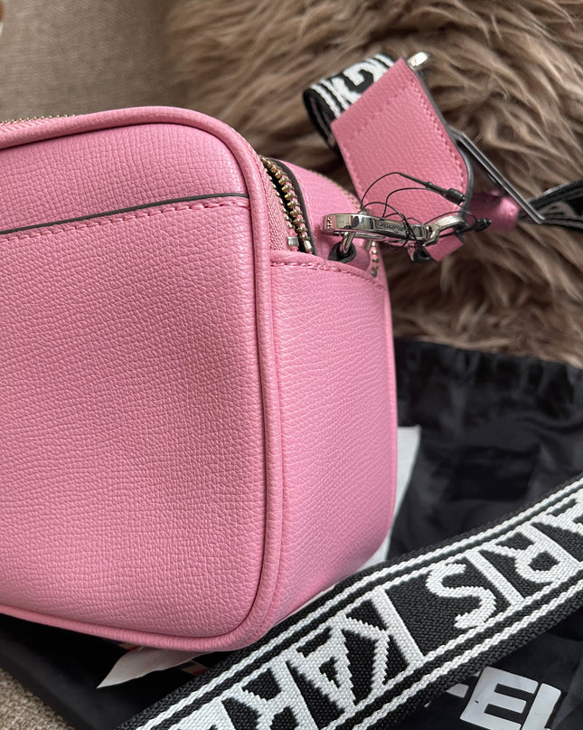 Peloved Authentic Karl Lagerfeld Paris Camera Bag – Pink Pebbled Leather, Logo Strap (Brand New)
