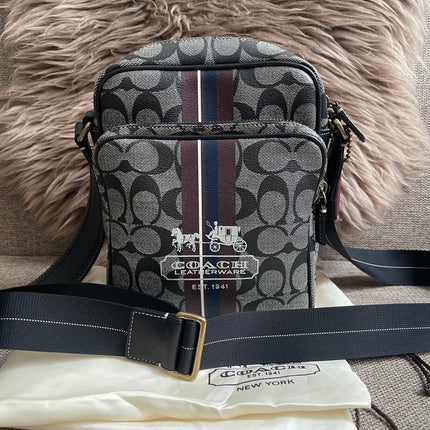 Preloved Authentic Coach Signature Varsity Stripe Flight Crossbody Bago