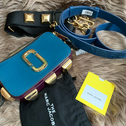 Marc Jacobs | Snapshot Studs Camera Bag In Multicolor Petrol Blue Polyurethane Coated Calfskin