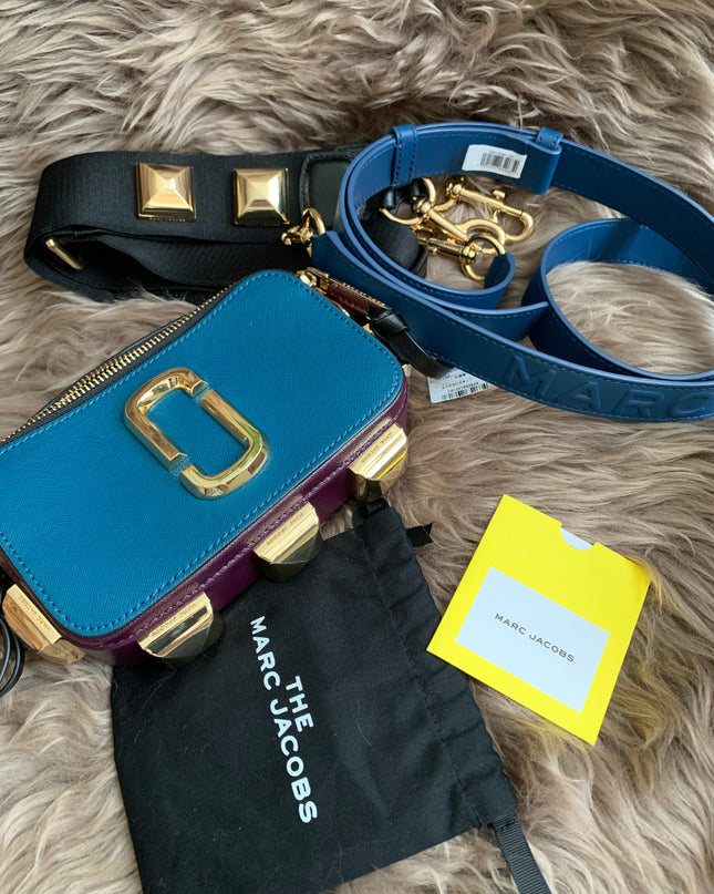 Marc Jacobs | Snapshot Studs Camera Bag In Multicolor Petrol Blue Polyurethane Coated Calfskin