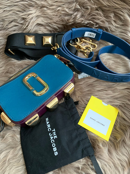 Marc Jacobs | Snapshot Studs Camera Bag In Multicolor Petrol Blue Polyurethane Coated Calfskin