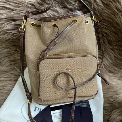 Preloved Prada  2021 Logo Jacquard Bucket Bag