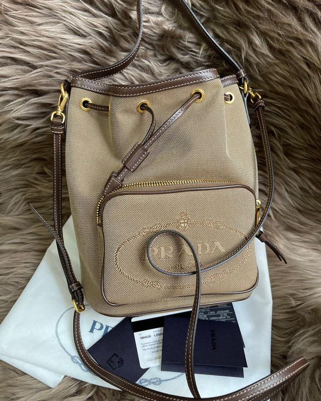 Preloved Prada  2021 Logo Jacquard Bucket Bag