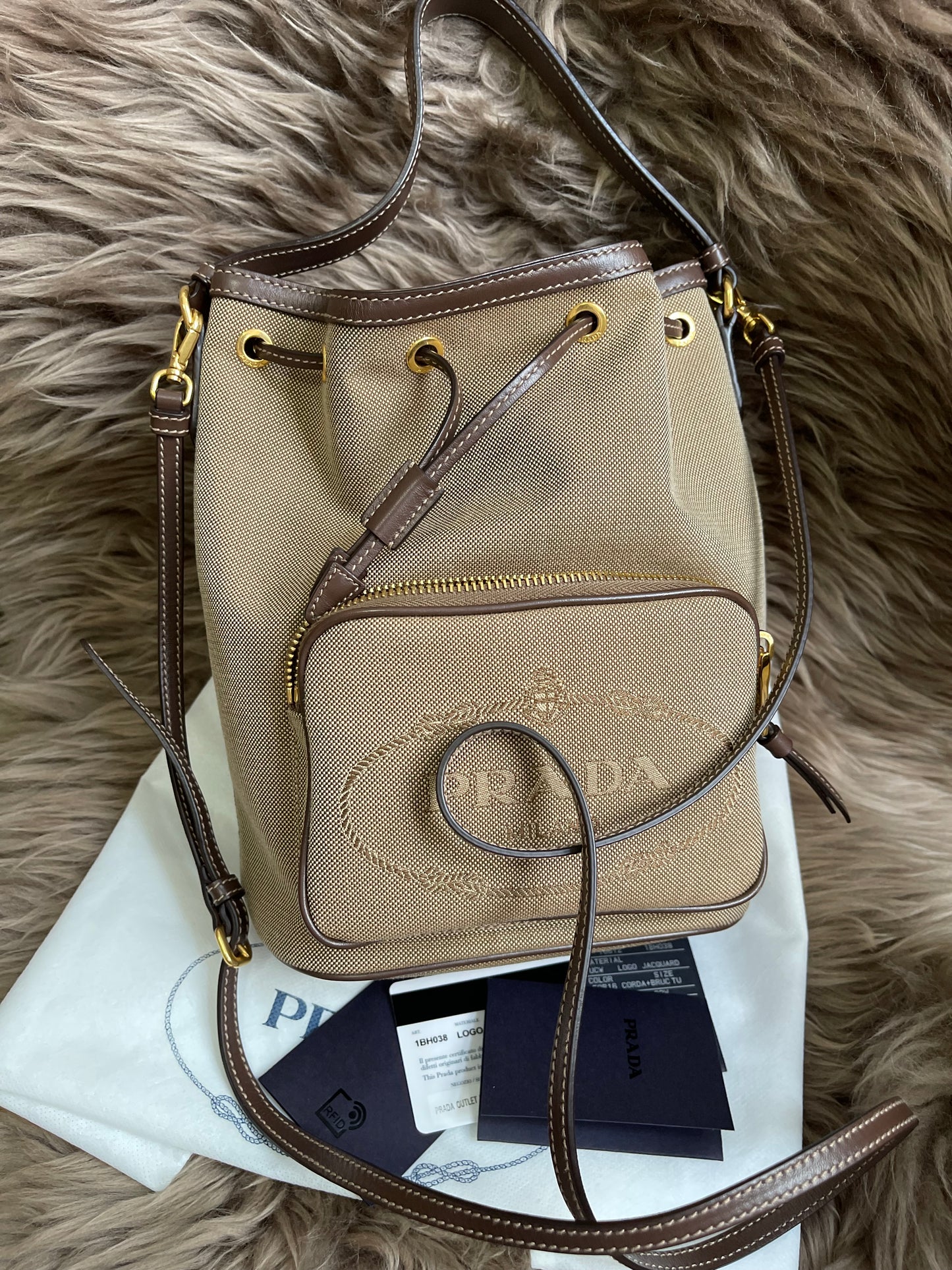 Preloved Prada  2021 Logo Jacquard Bucket Bag