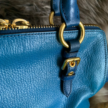 Miu Miu Two Tone Blue Madras Leather Doctor Satchel
