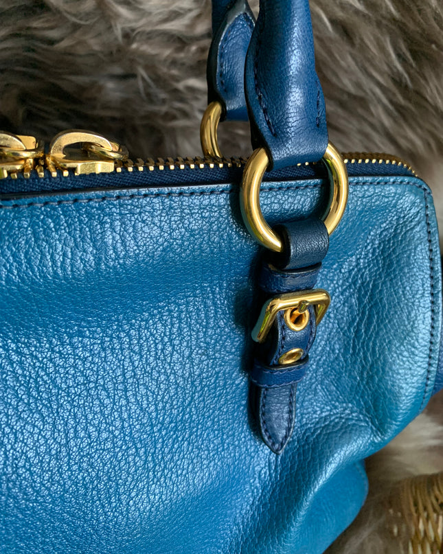 Miu Miu Two Tone Blue Madras Leather Doctor Satchel