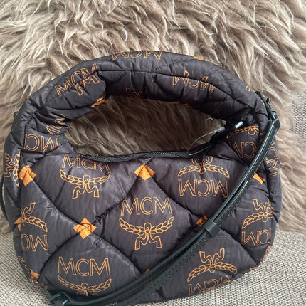Preloved Authentic MCM Aren Hobo Bag Black Fabric