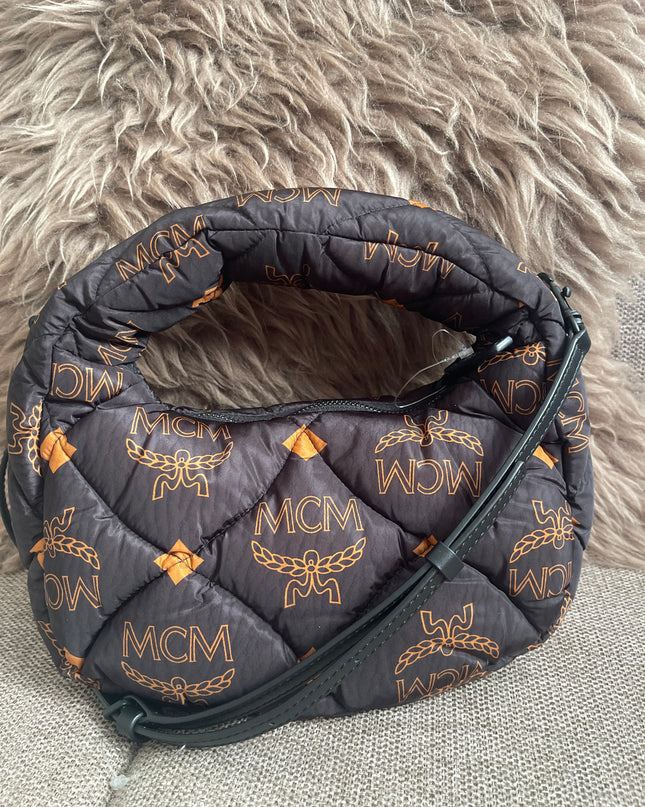 Preloved Authentic MCM Aren Hobo Bag Black Fabric