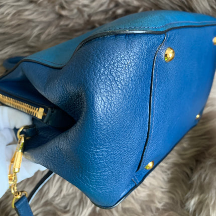 Miu Miu Two Tone Blue Madras Leather Doctor Satchel