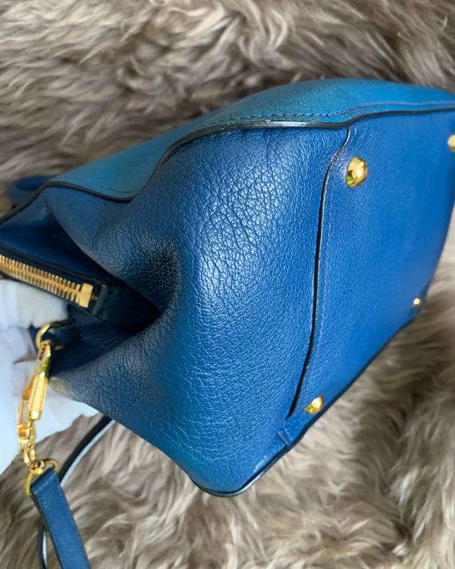 Miu Miu Two Tone Blue Madras Leather Doctor Satchel