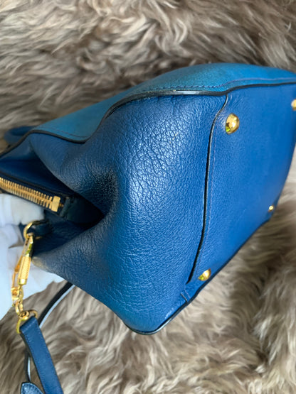 Miu Miu Two Tone Blue Madras Leather Doctor Satchel