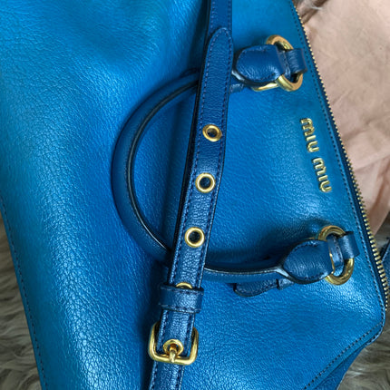 Miu Miu Two Tone Blue Madras Leather Doctor Satchel