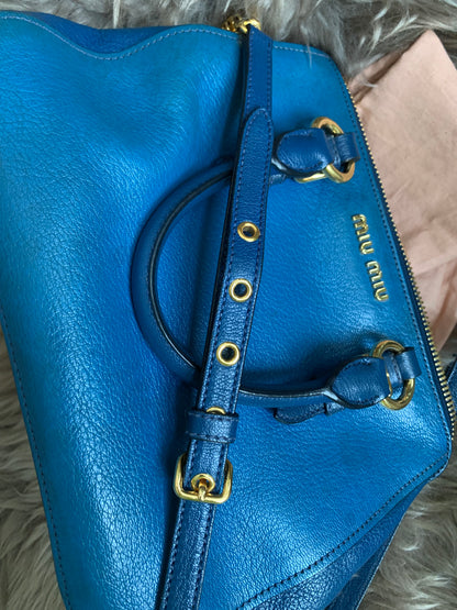 Miu Miu Two Tone Blue Madras Leather Doctor Satchel